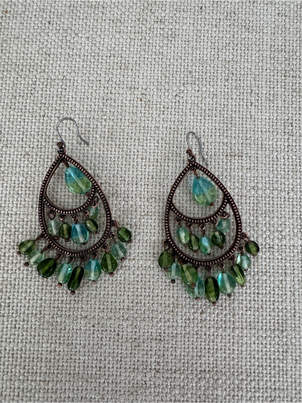 Green Teardrop Dangle Earrings